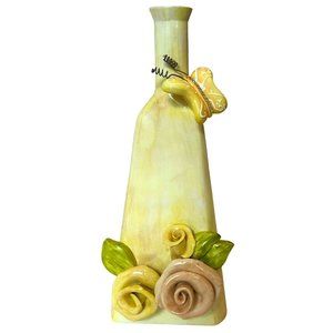 KOKO Originals Capodimonte Style 3D BUTTERFLY & ROSES Yellow Bud VASE- SIGNED